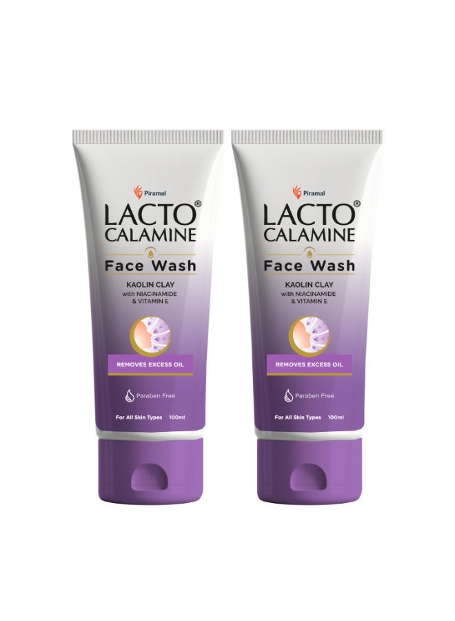 Lacto Calamine Face Wash For Oily Skin |100ml each- Pack of 2 | Kaolin Clay, Niacinamide & Vitamin E | Facewash Reduces Excess Oil, Controls Pimples, Blackheads & Whiteheads |Face wash For Women & Men - Image 1